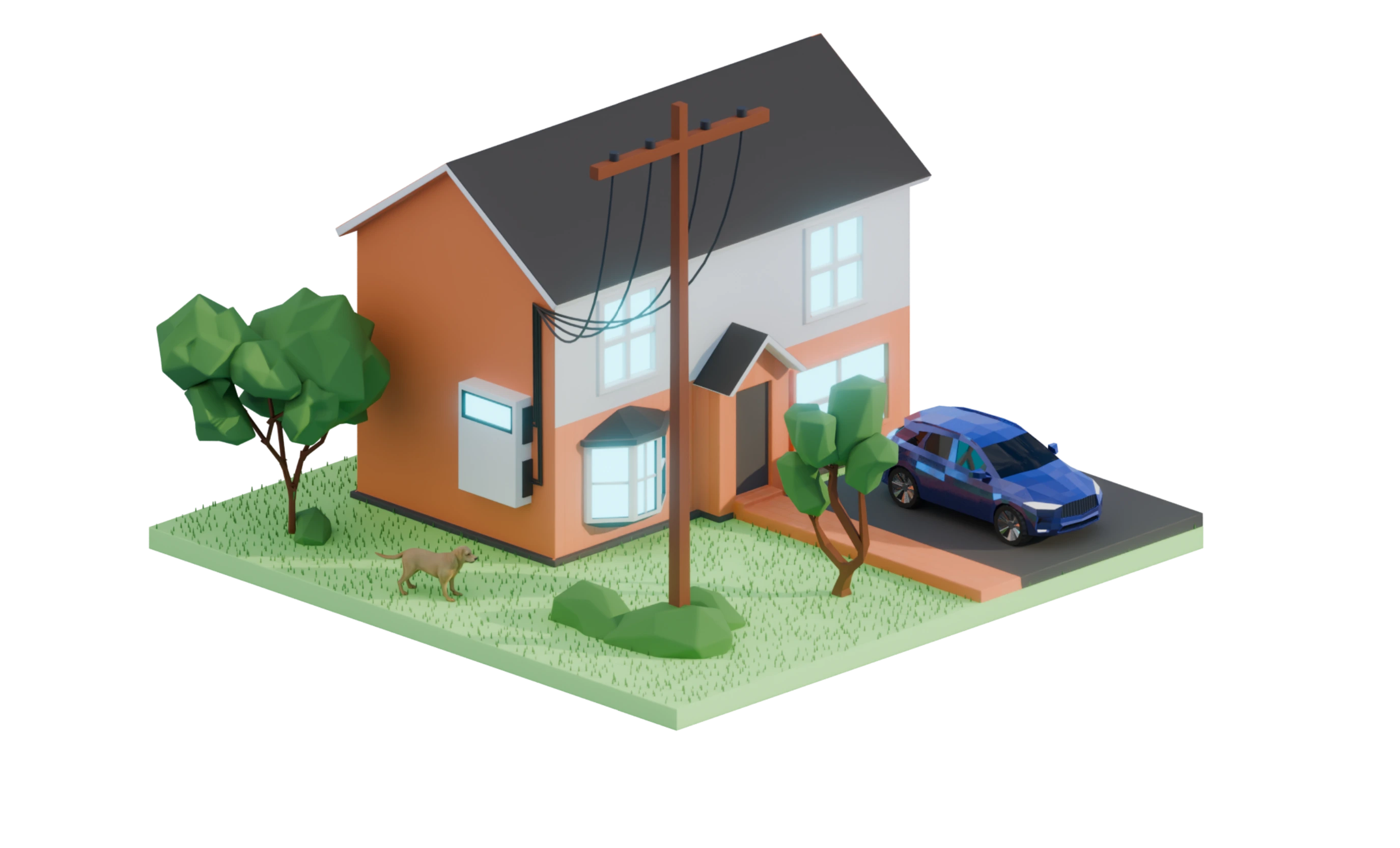 House with battery storage illustration